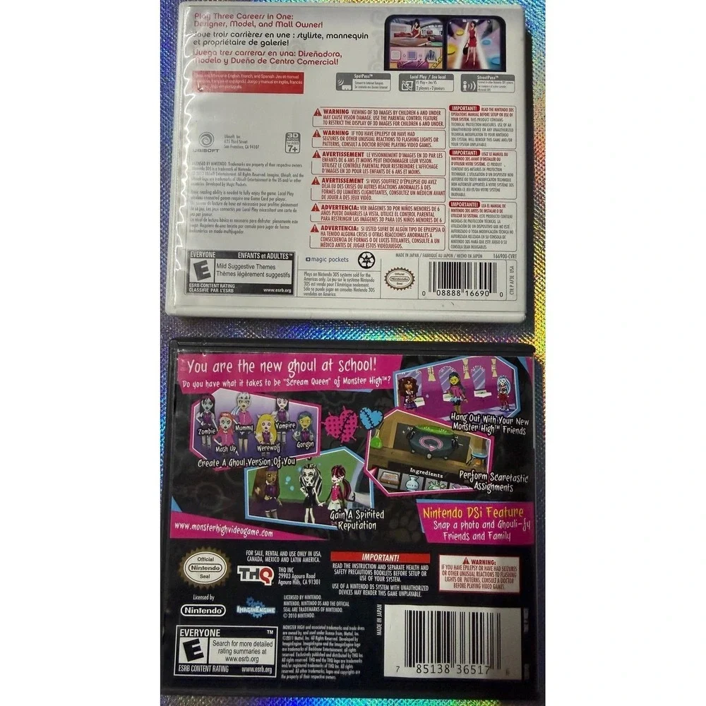 10 NINTENDO DS Monster High & 3DS Fashion Life games set of 2‼️